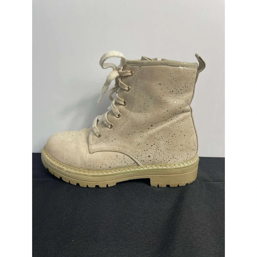 Kids‎ light pink Glitter Combat Boots Lace Up Zip Side Chunky Sole Size 4